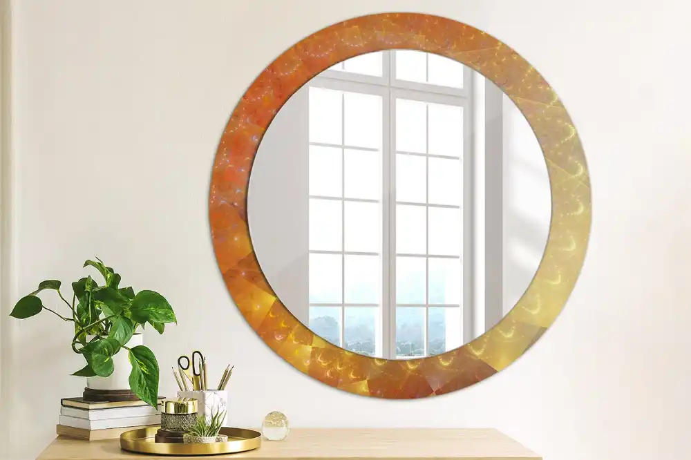 Rund spegel med tryckt ram Spiral abstraktion