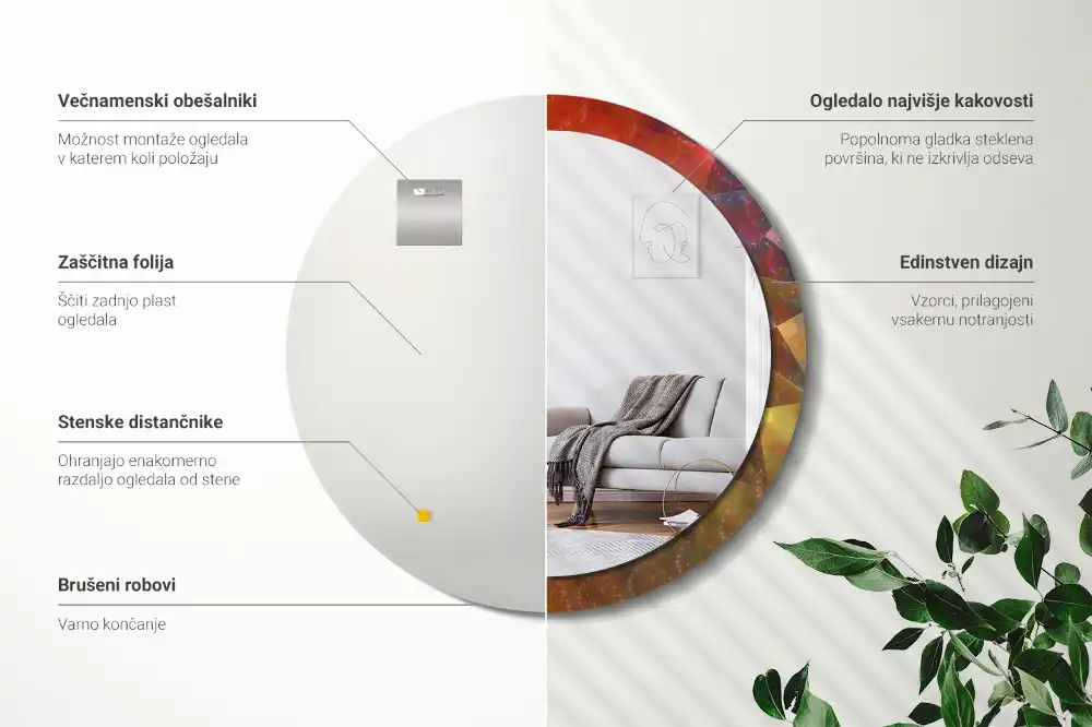 Rund spegel med tryckt ram Spiral abstraktion