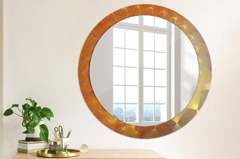 Rund spegel med tryckt ram Spiral abstraktion