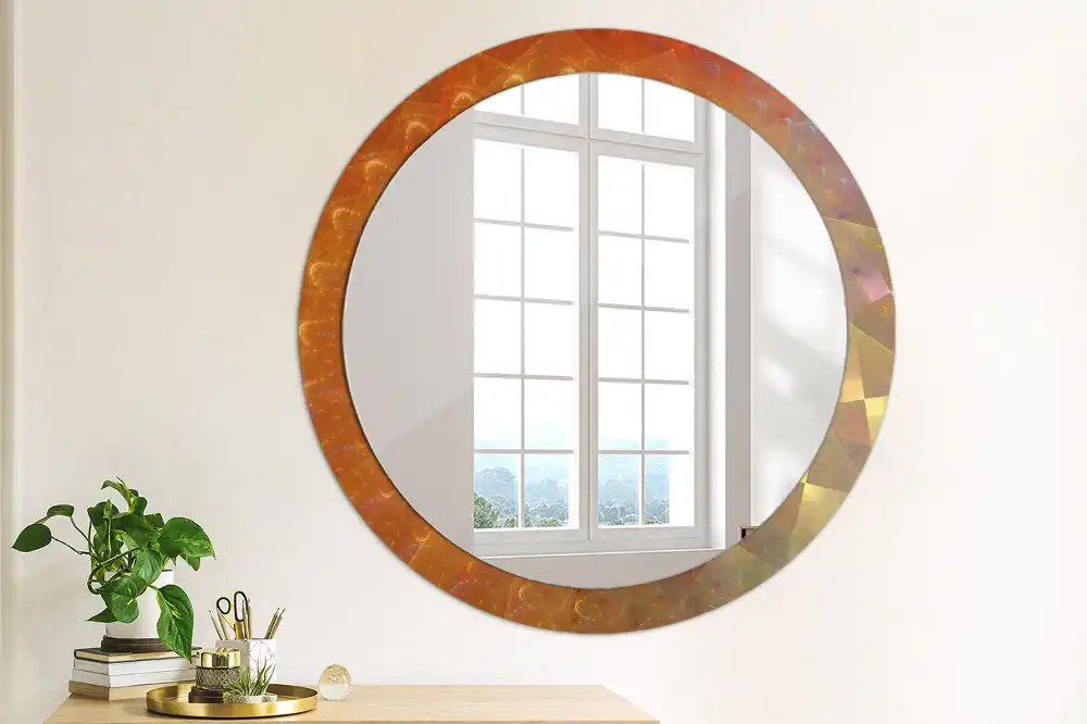 Rund spegel med tryckt ram Spiral abstraktion