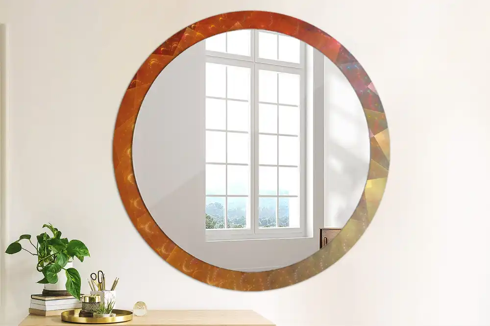 Rund spegel med tryckt ram Spiral abstraktion