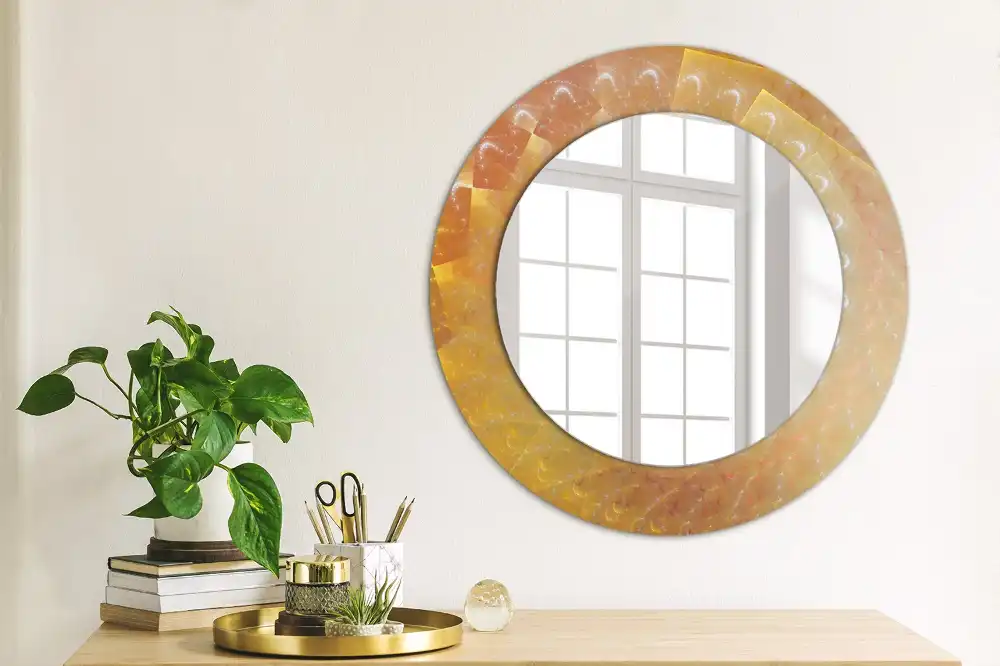 Rund spegel med tryckt ram Spiral abstraktion