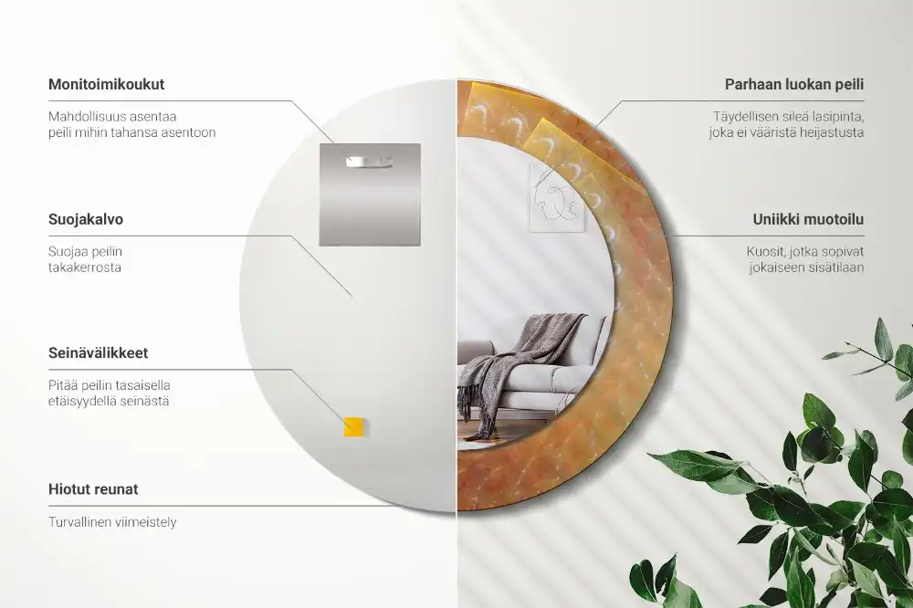 Rund spegel med tryckt ram Spiral abstraktion