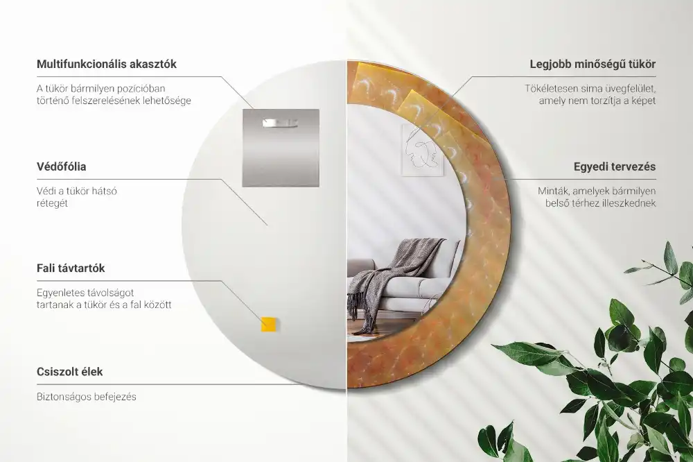 Rund spegel med tryckt ram Spiral abstraktion