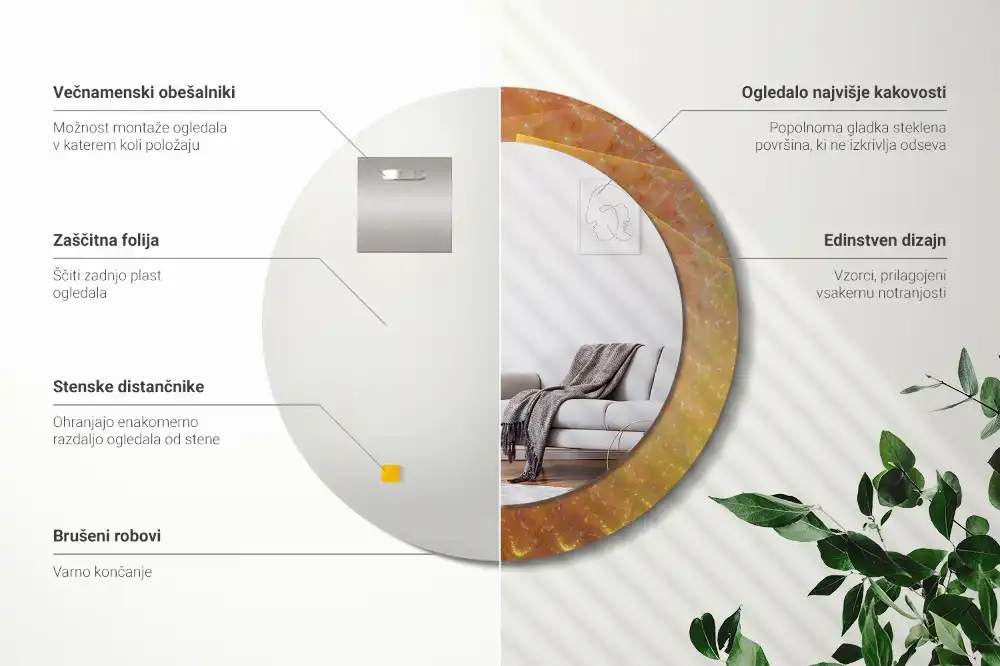 Rund spegel med tryckt ram Spiral abstraktion