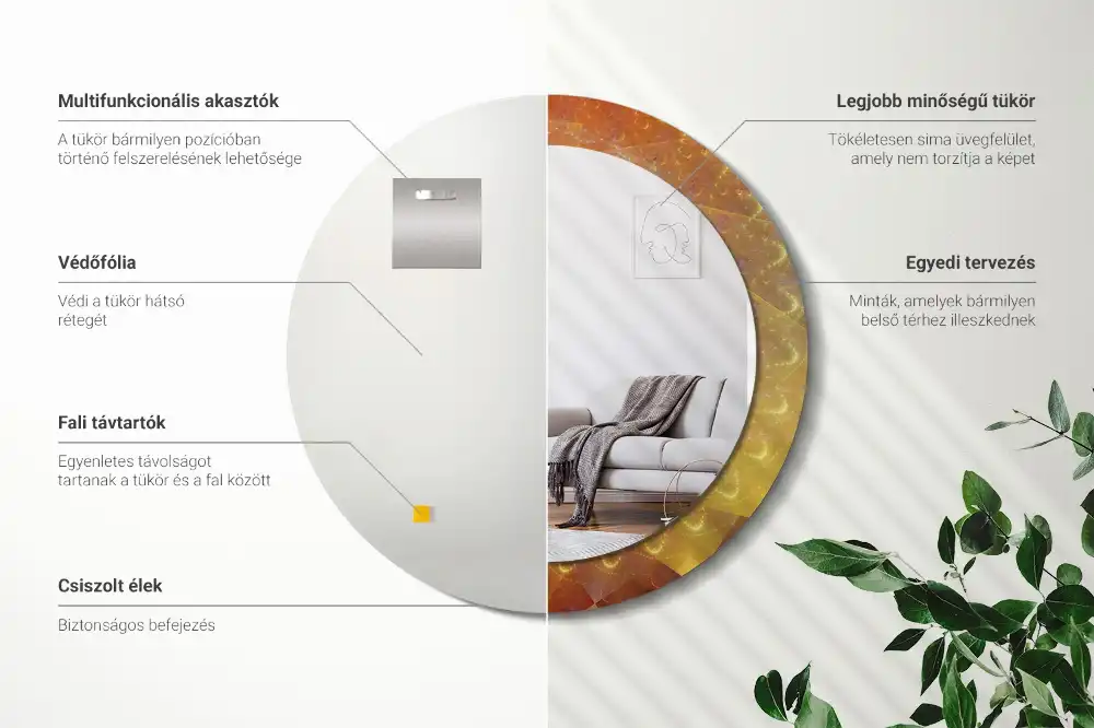 Rund spegel med tryckt ram Spiral abstraktion