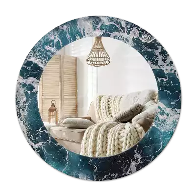 Rund spegel med tryckt Stormigt hav