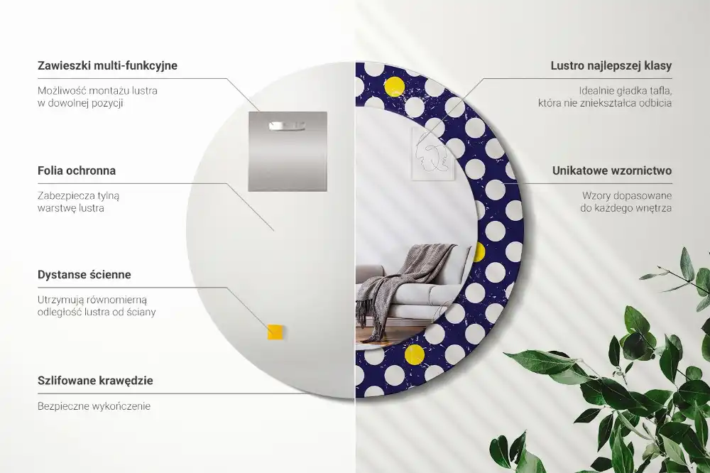 Rund spegel med tryckt ram Retro prickar