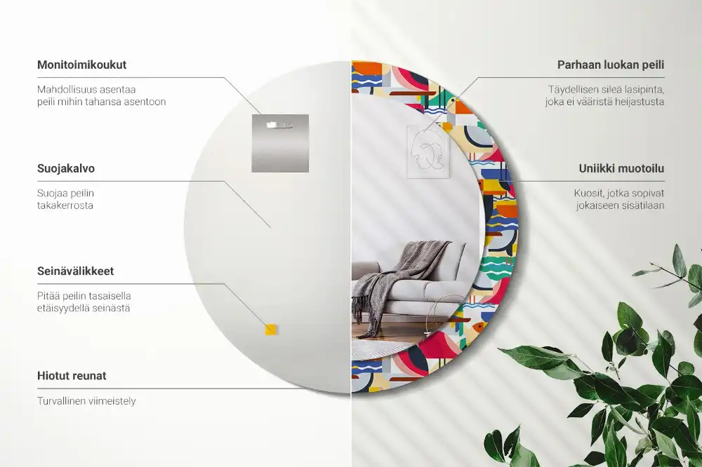 Rund spegel med tryckt Geometriska tropiska fåglar