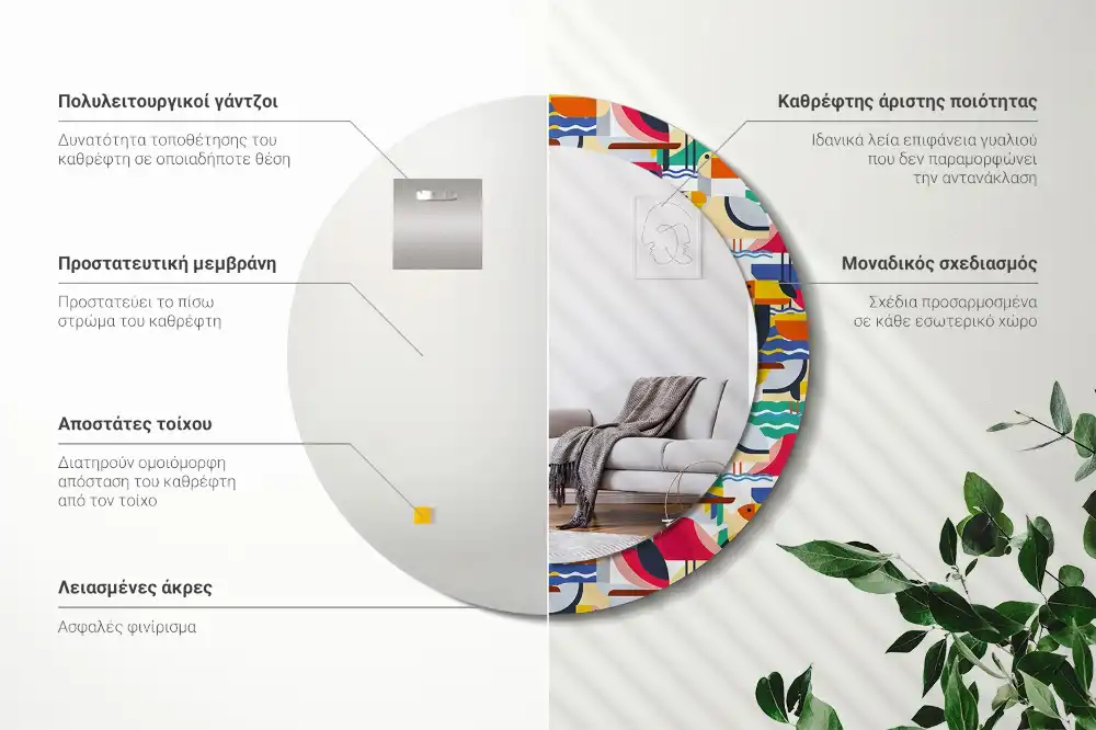 Rund spegel med tryckt Geometriska tropiska fåglar