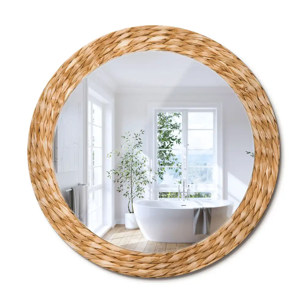 Rund spegel med tryckt ram Wicker mönster