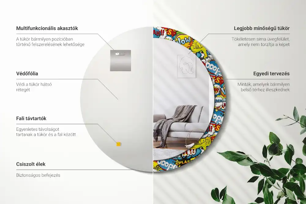 Rund spegel med tryckt Serietidning stil mönster