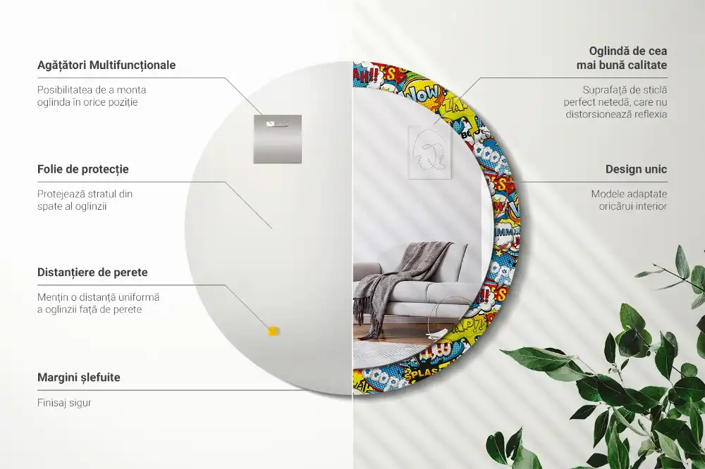 Rund spegel med tryckt Serietidning stil mönster