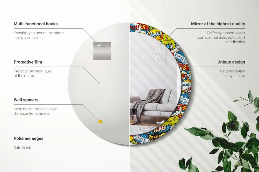 Rund spegel med tryckt Serietidning stil mönster