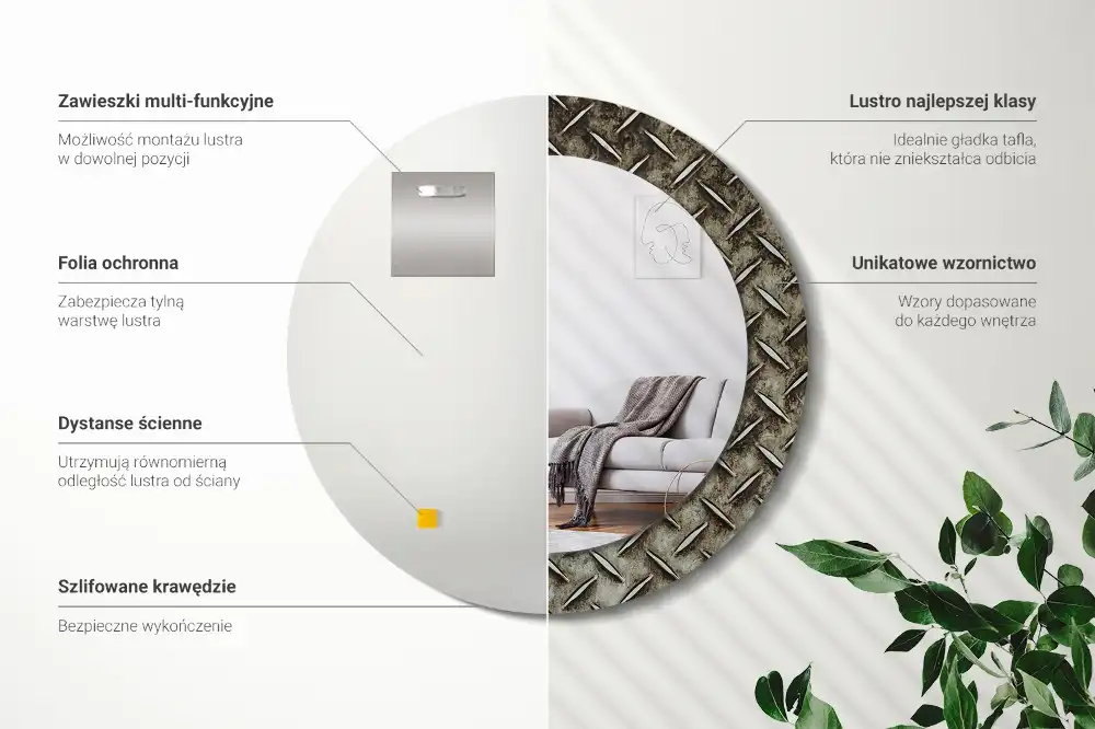 Rund spegel med tryckt ram Stål textur