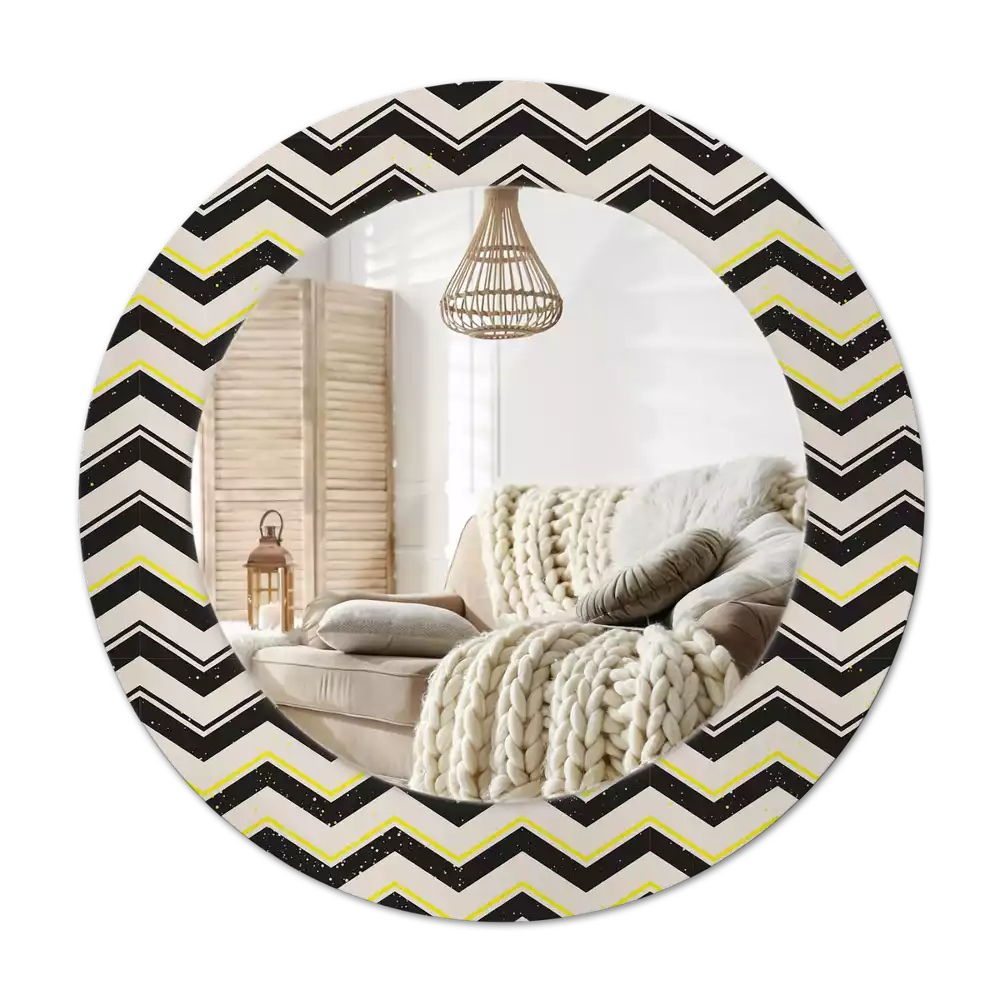 Rund spegel med tryckt Sicksack mönster