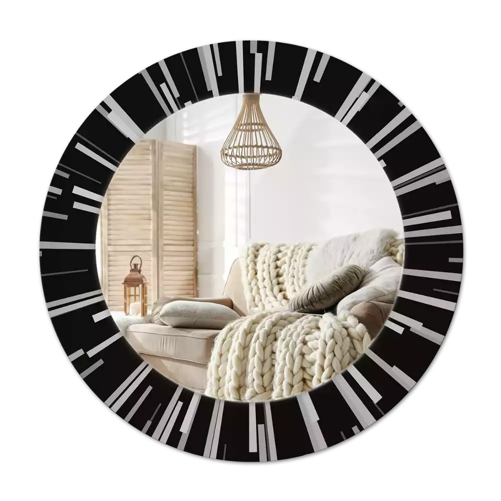 Rund spegel med tryckt ram Strålande komposition