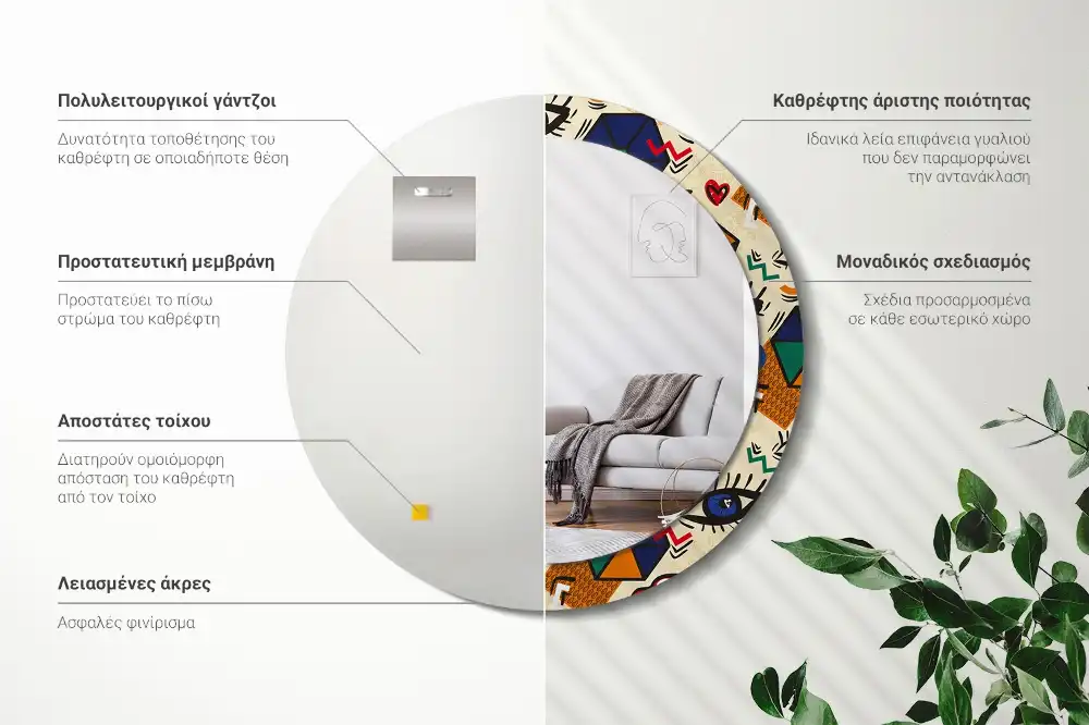 Rund spegel med tryckt Popkonst stil