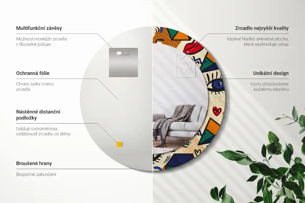 Rund spegel med tryckt Popkonst stil