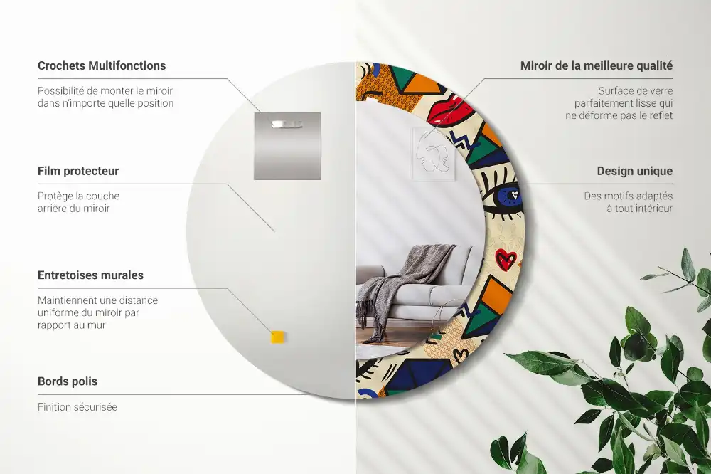 Rund spegel med tryckt Popkonst stil