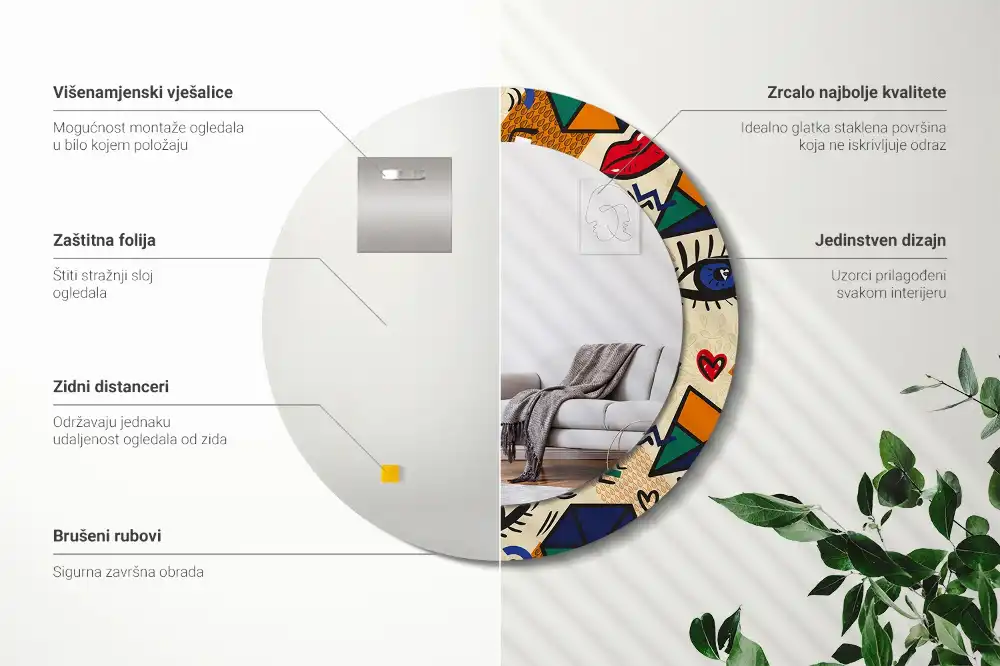 Rund spegel med tryckt Popkonst stil