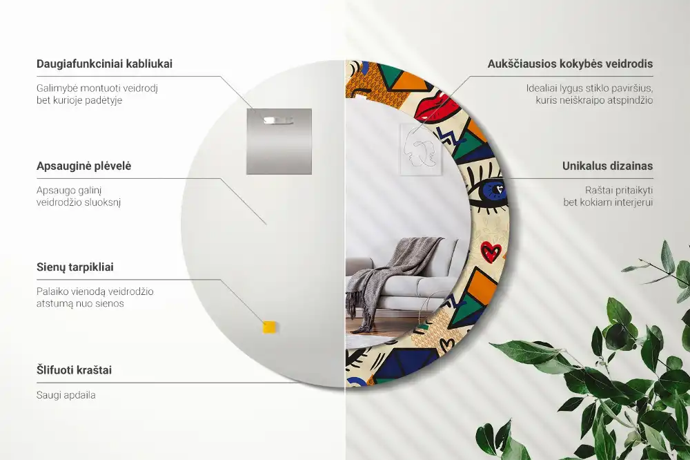 Rund spegel med tryckt Popkonst stil