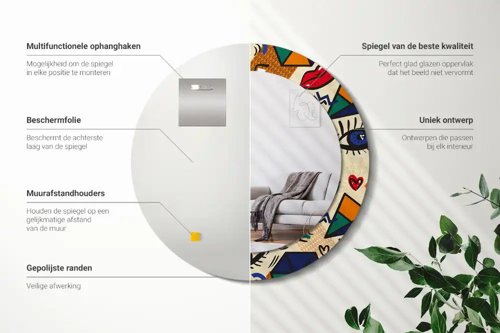 Rund spegel med tryckt Popkonst stil