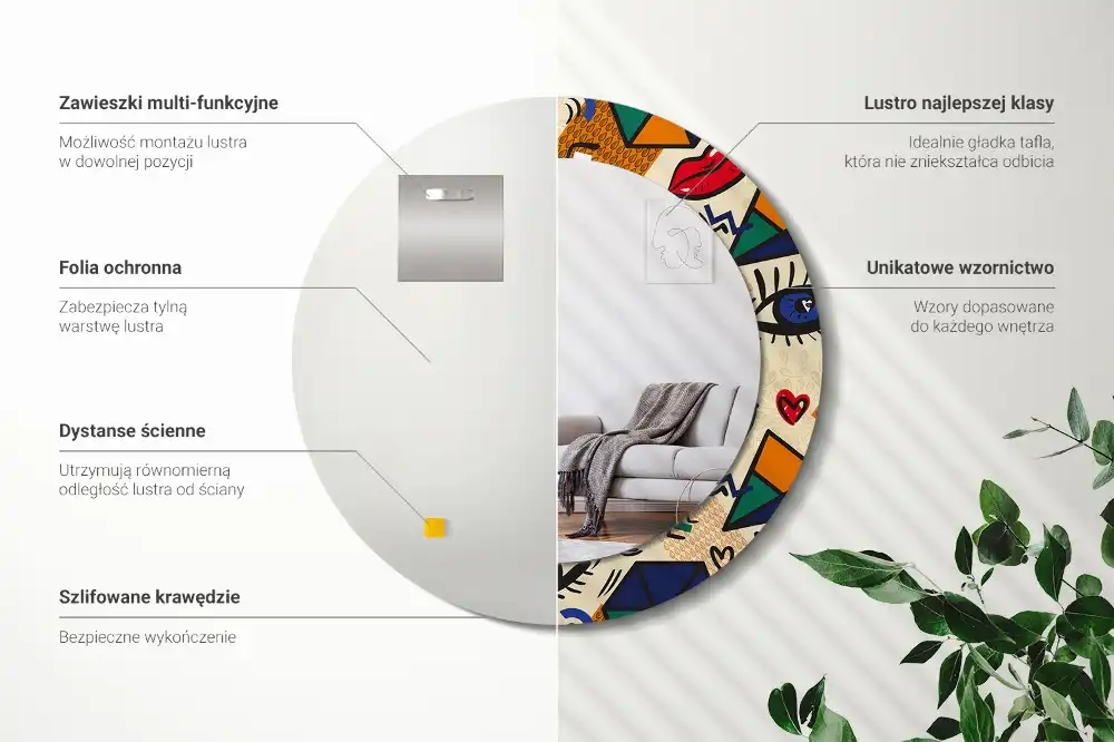 Rund spegel med tryckt Popkonst stil