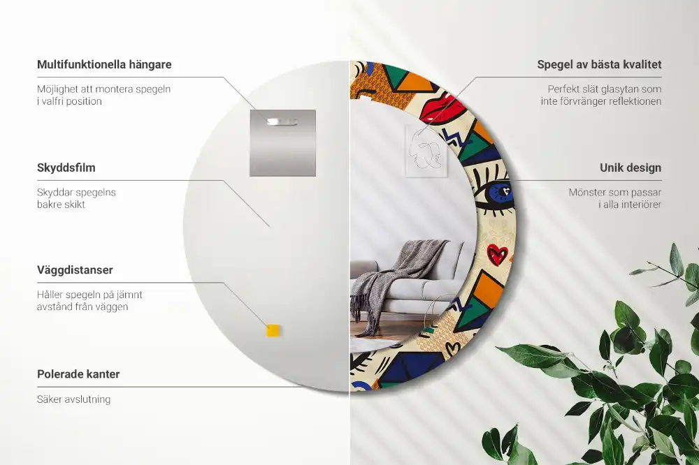 Rund spegel med tryckt Popkonst stil