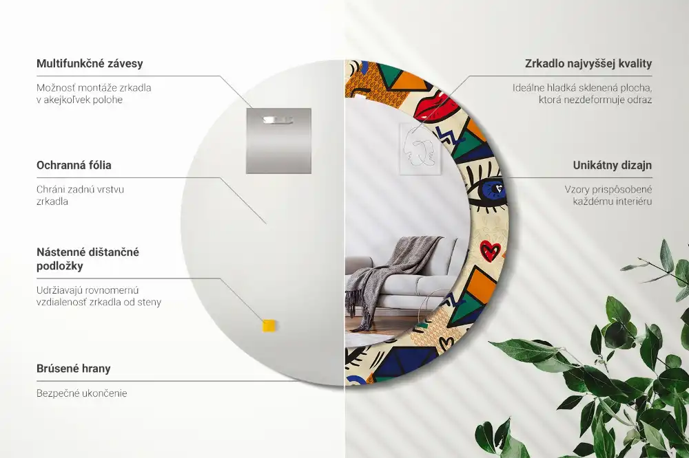 Rund spegel med tryckt Popkonst stil