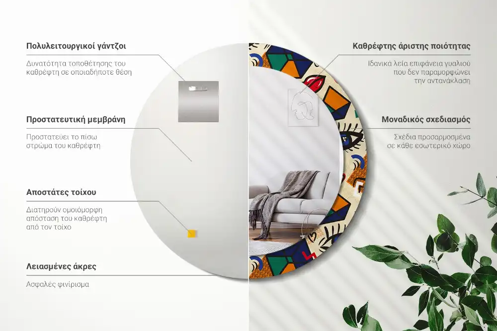 Rund spegel med tryckt Popkonst stil