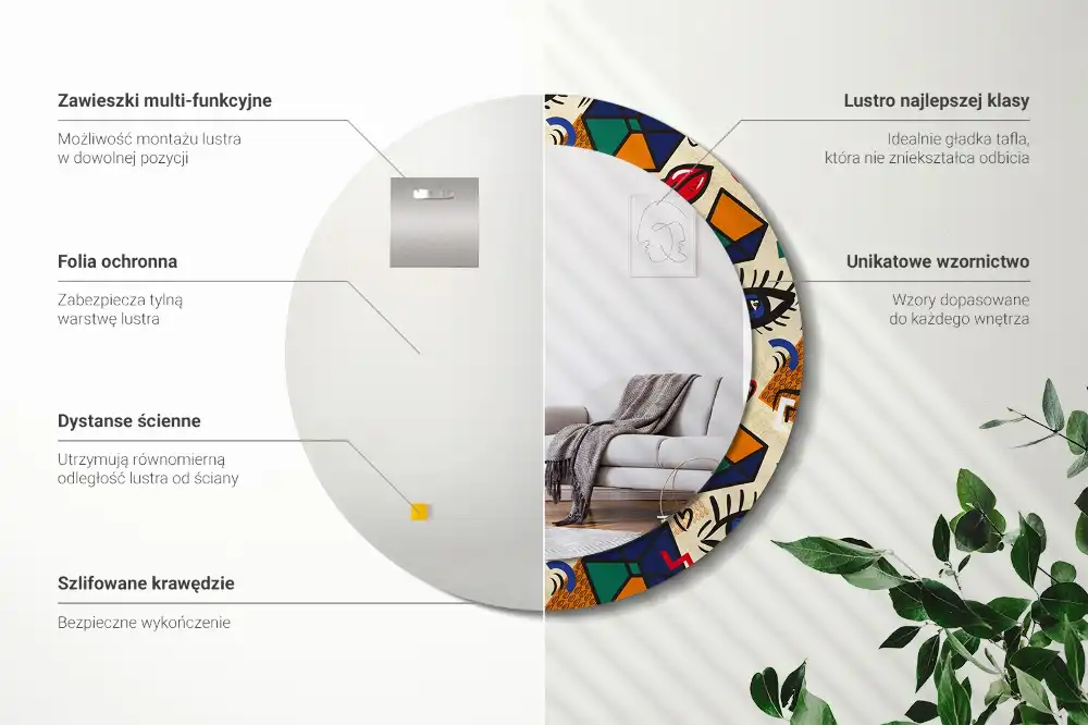 Rund spegel med tryckt Popkonst stil