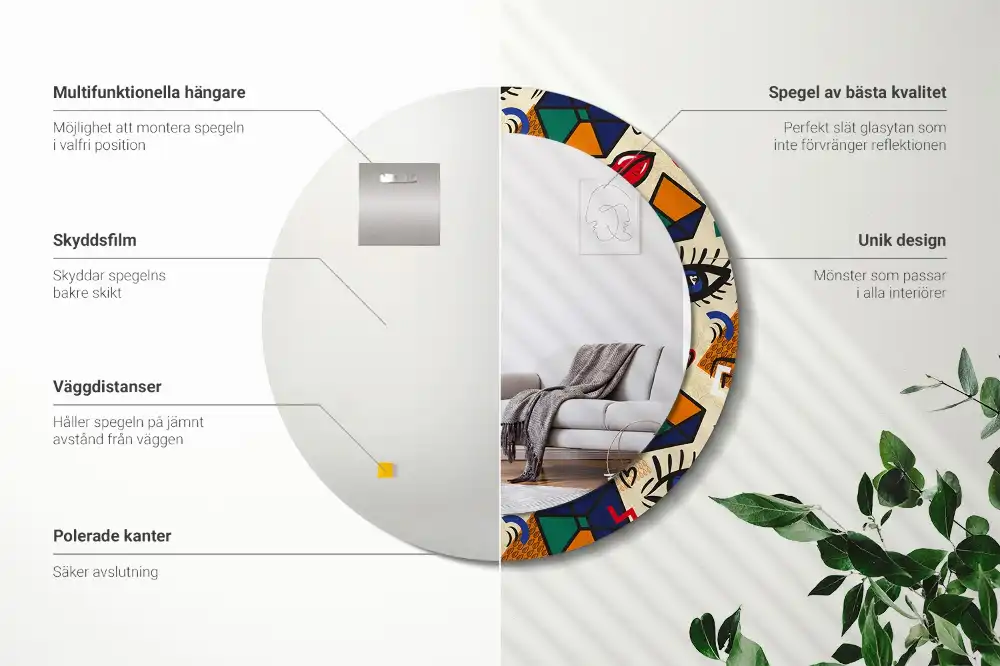 Rund spegel med tryckt Popkonst stil