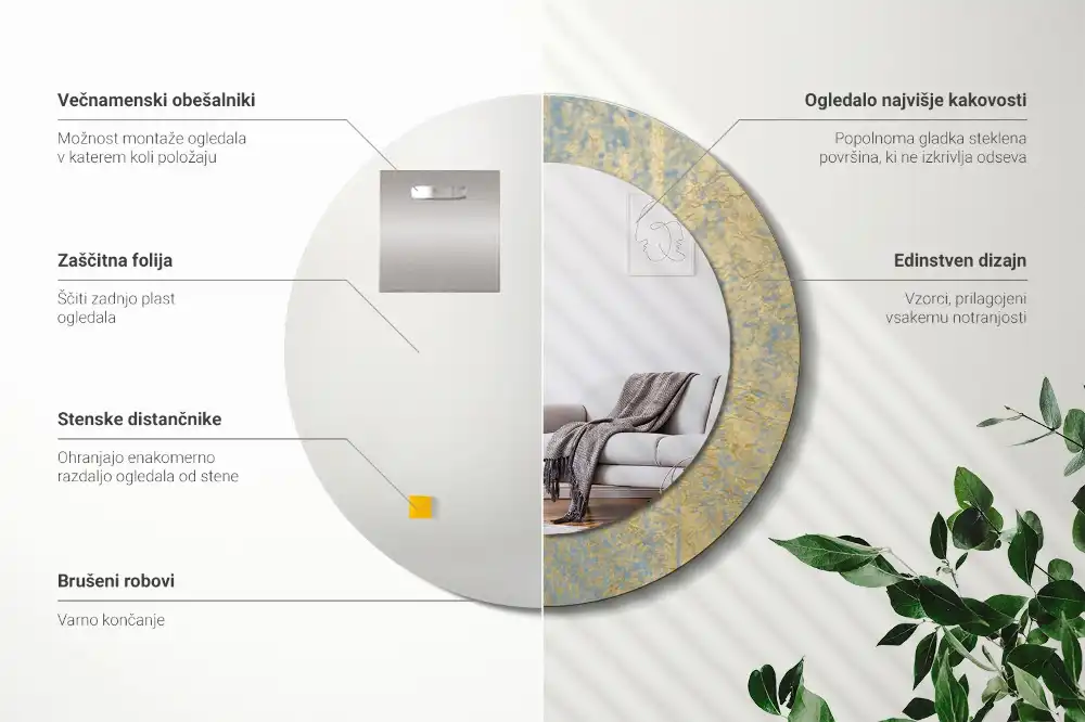 Rund spegel med tryckt ram Loftmönster