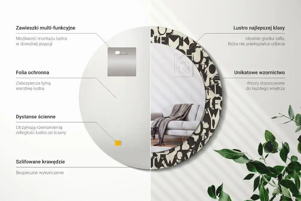 Rund spegel med tryckt Bokstäver