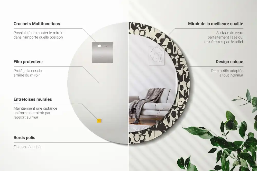 Rund spegel med tryckt Bokstäver