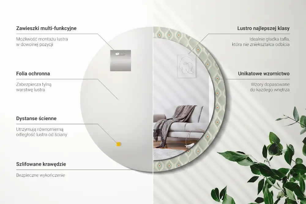 Rund spegel med tryckt ram Klassiskt vintagemönster