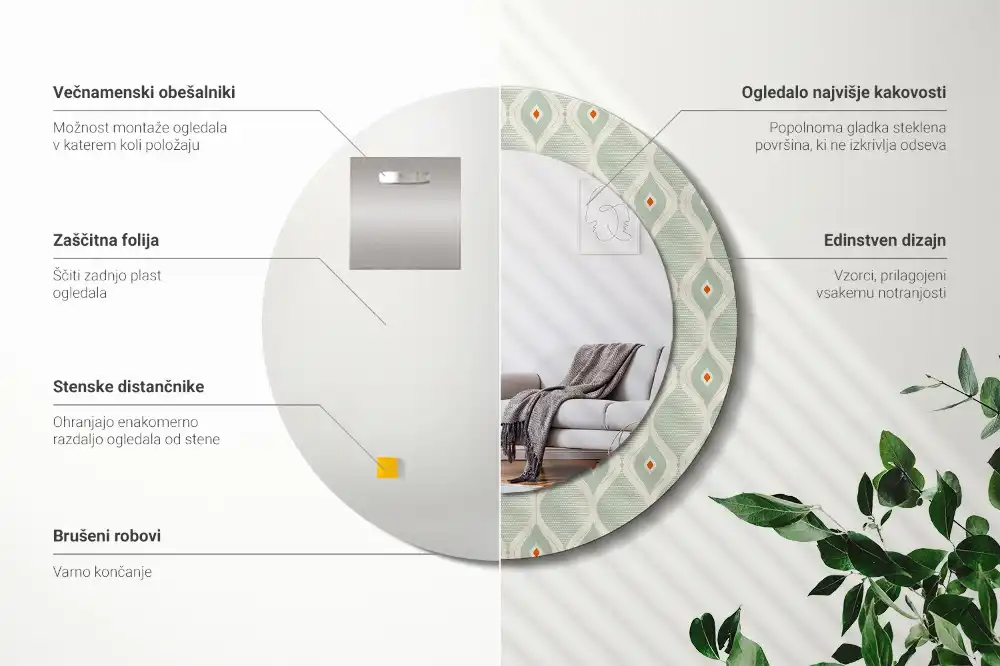 Rund spegel med tryckt ram Klassiskt vintagemönster