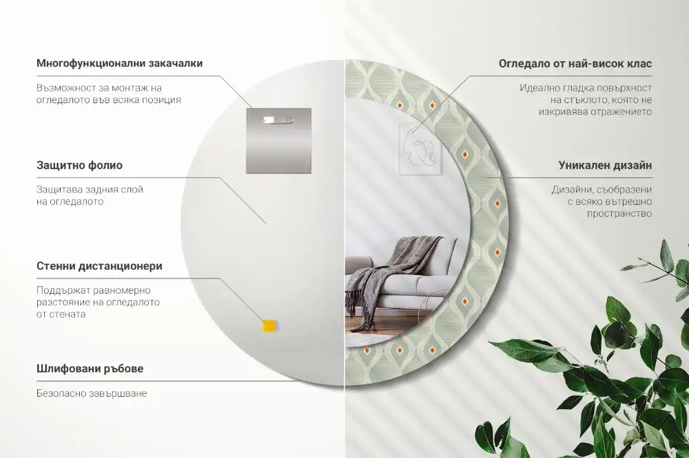 Rund spegel med tryckt ram Klassiskt vintagemönster