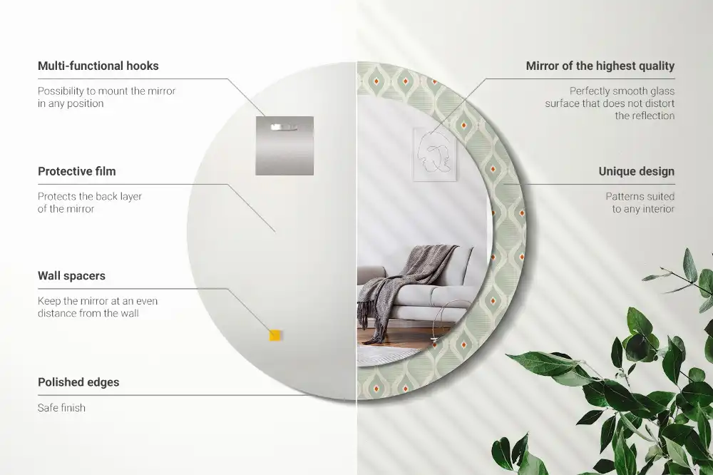 Rund spegel med tryckt ram Klassiskt vintagemönster