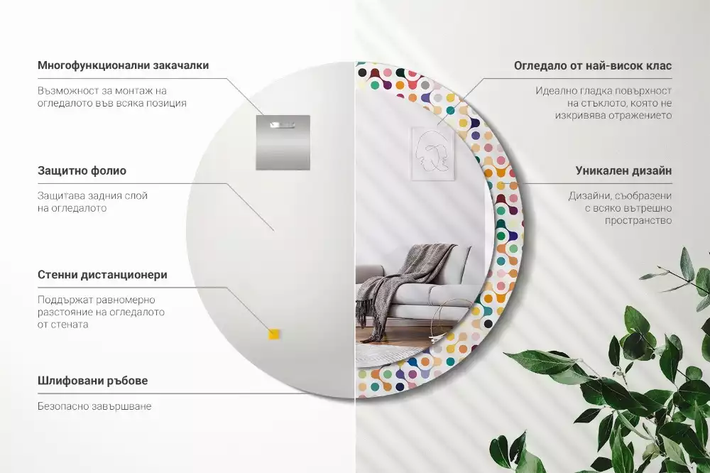 Rund spegel med tryckt ram Popkonstprickar