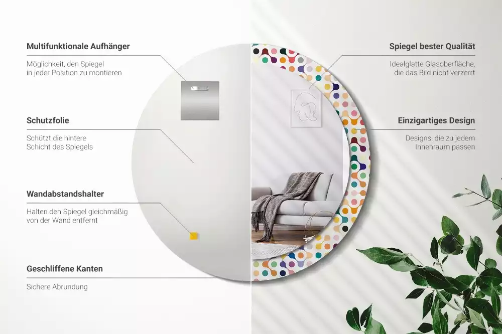 Rund spegel med tryckt ram Popkonstprickar