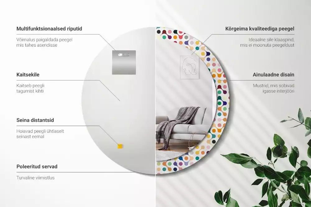 Rund spegel med tryckt ram Popkonstprickar