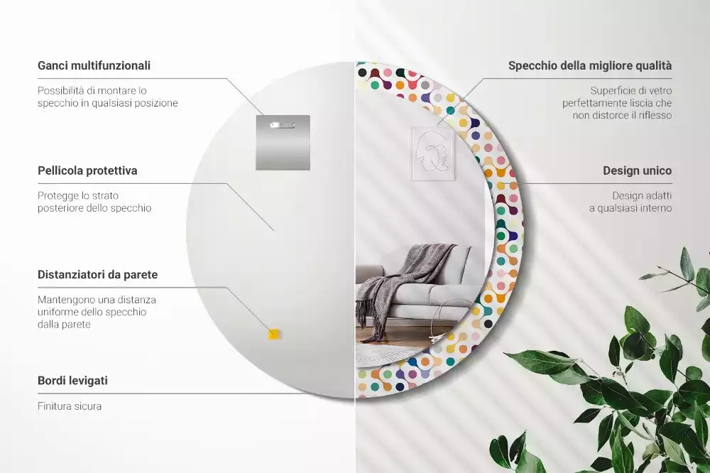 Rund spegel med tryckt ram Popkonstprickar