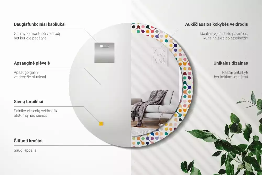 Rund spegel med tryckt ram Popkonstprickar