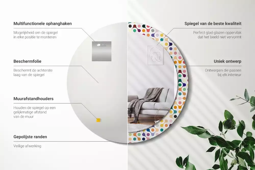 Rund spegel med tryckt ram Popkonstprickar