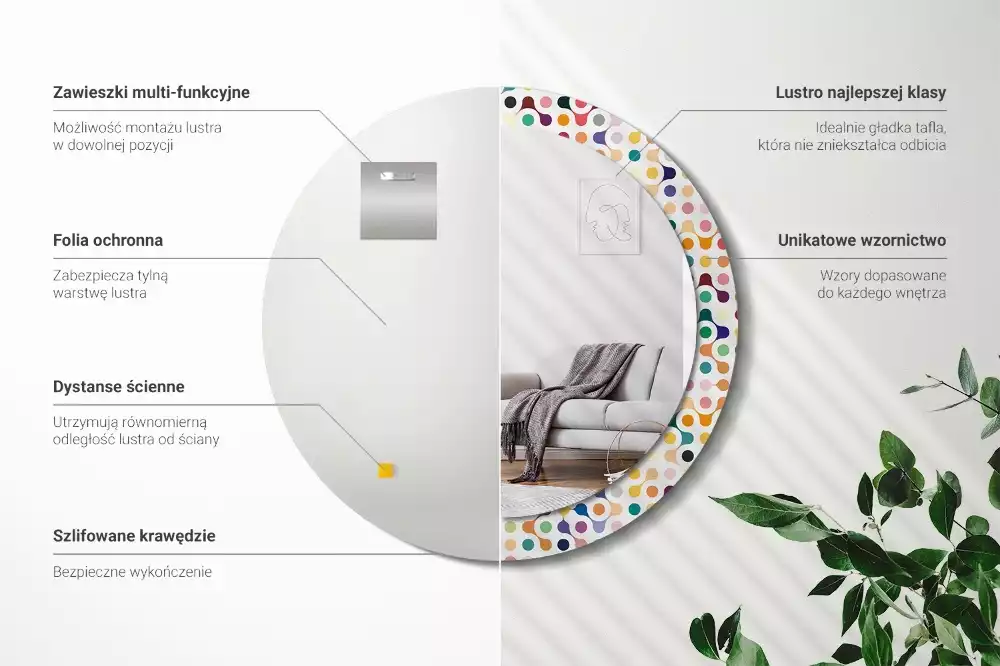 Rund spegel med tryckt ram Popkonstprickar