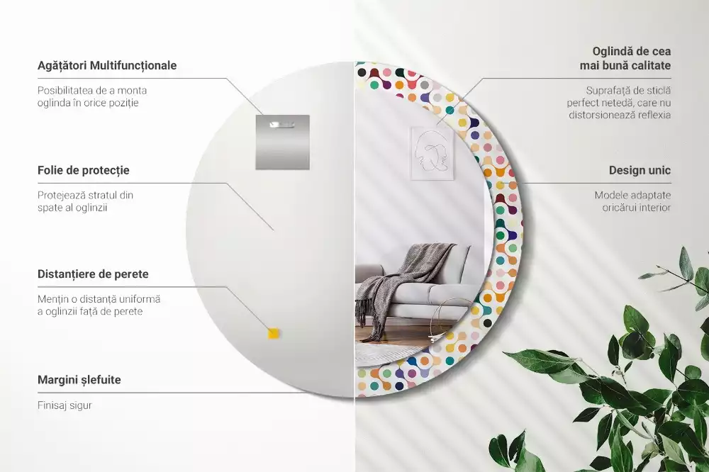 Rund spegel med tryckt ram Popkonstprickar