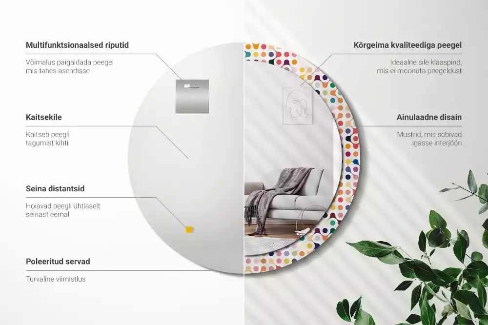 Rund spegel med tryckt ram Popkonstprickar