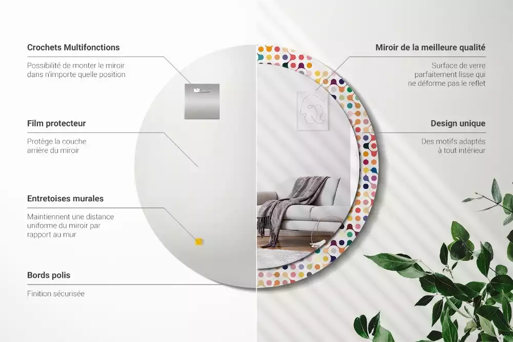 Rund spegel med tryckt ram Popkonstprickar